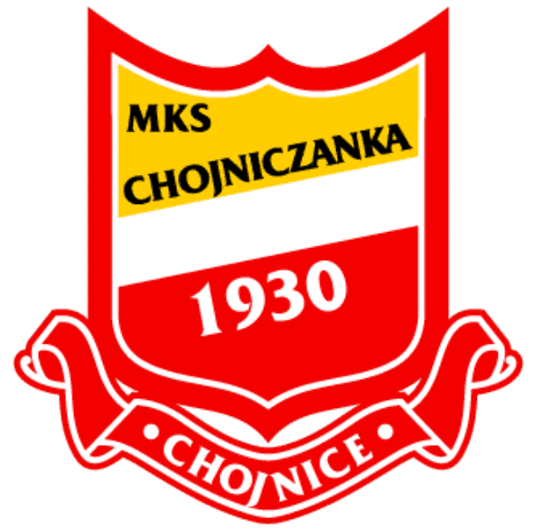 Logo w kształcie tarczy w kolorach czerwonym, żółtym i białym, z napisami „MKS Chojniczanka 1930” i „Chojnice” na wstędze u dołu.
